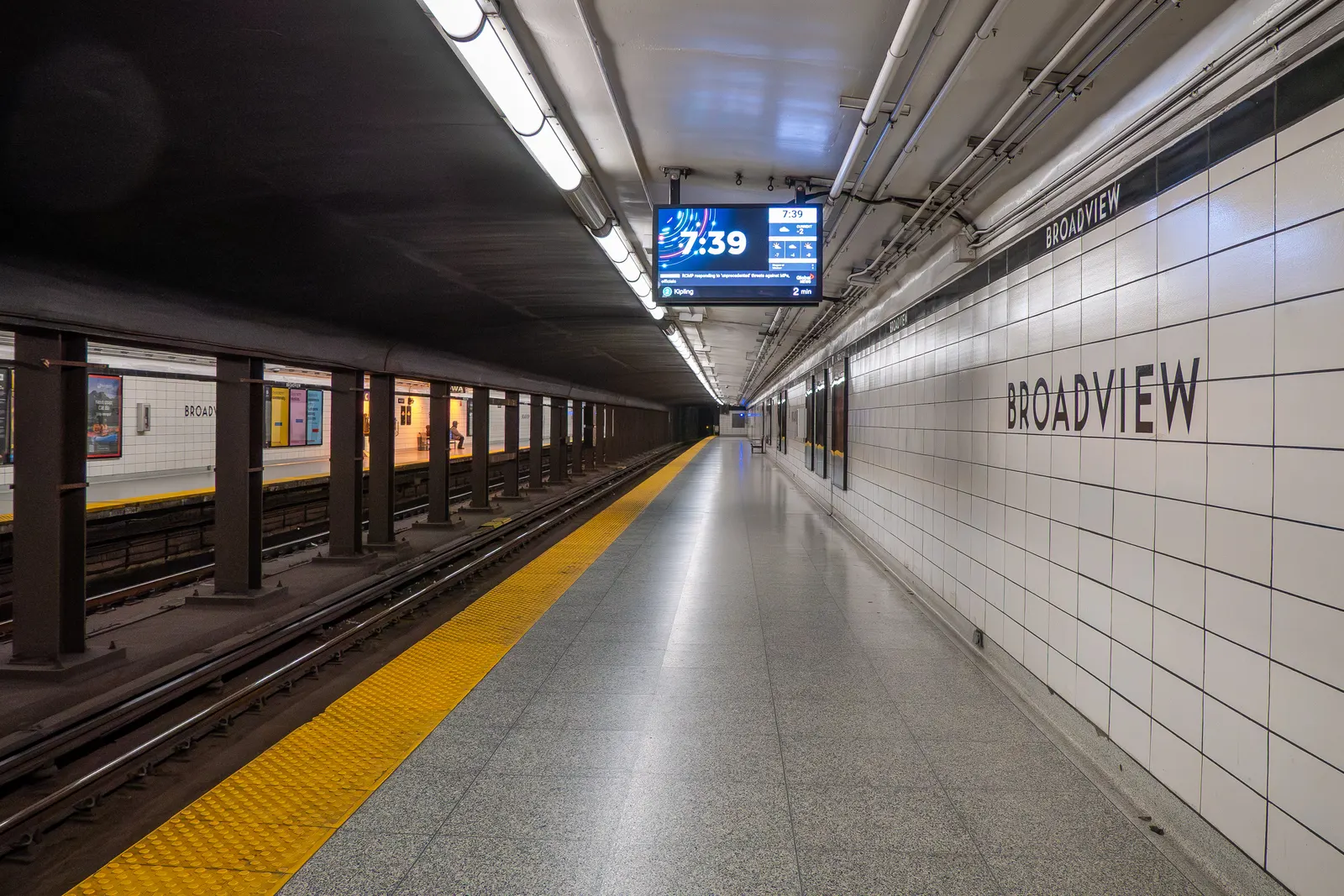 Platform at Broadview station for Westbound to Kipling