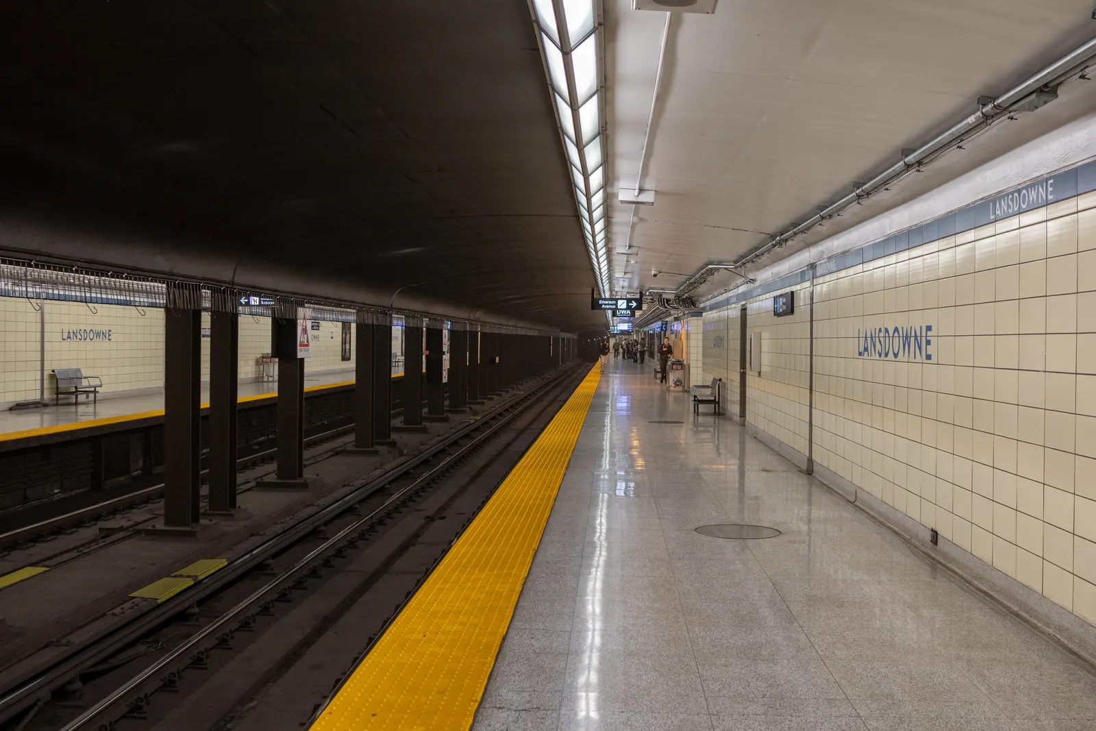Platform at Lansdowne station for Westbound to Kipling