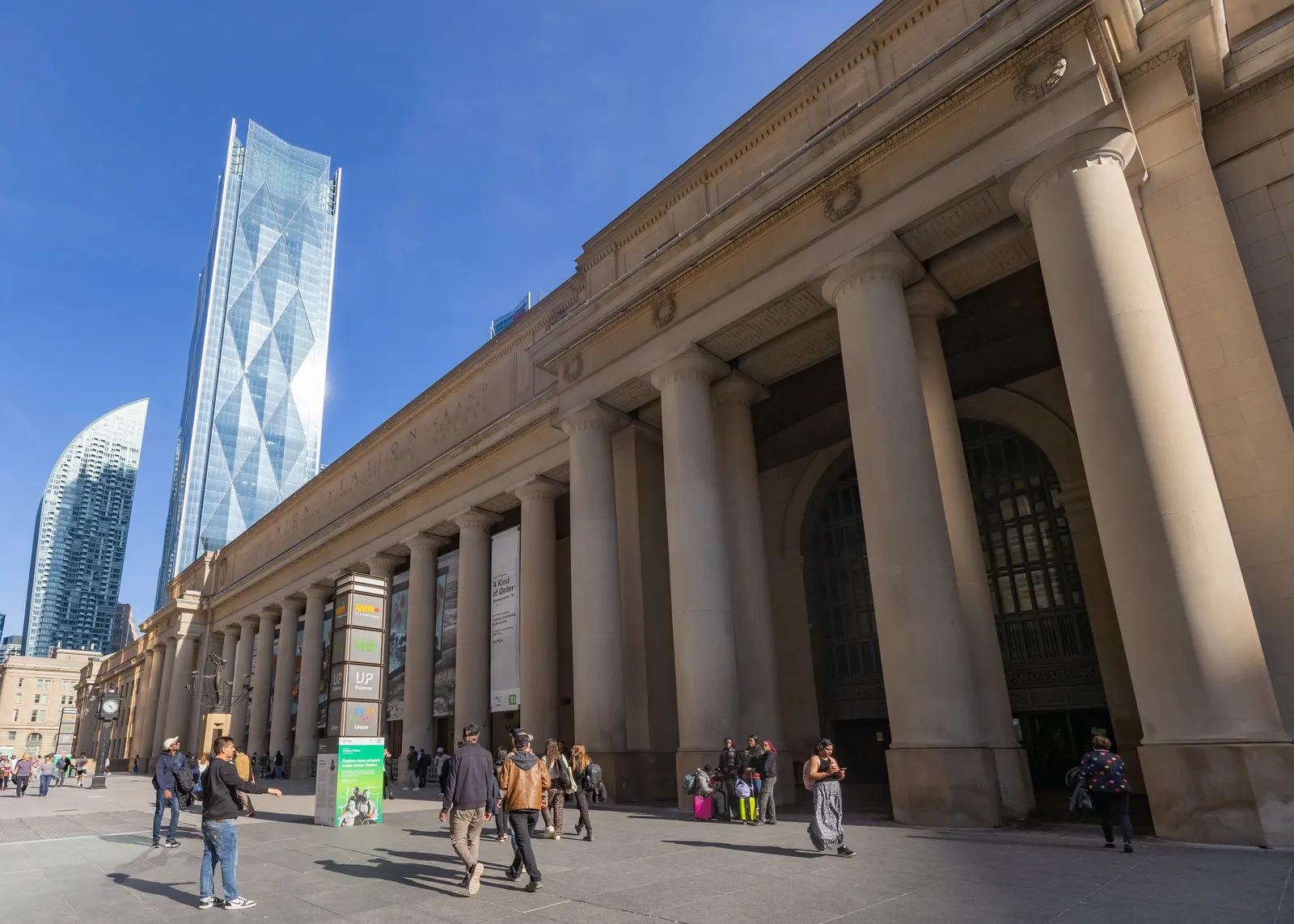 Front facade and main entrance of Union Station in Toronto